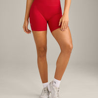 EffortlessLift™ Seamless Shorts with Gray Logo | Fiery Red