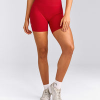 EffortlessLift™ Seamless Shorts with Gray Logo | Fiery Red
