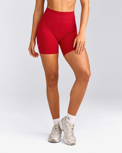 EffortlessLift™ Seamless Shorts with Gray Logo | Fiery Red