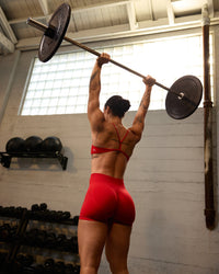 EffortlessLift™ Seamless Shorts with Gray Logo | Fiery Red