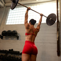 EffortlessLift™ Seamless Shorts with Gray Logo | Fiery Red