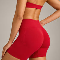 EffortlessLift™ Seamless Shorts with Gray Logo | Fiery Red