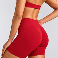 EffortlessLift™ Seamless Shorts with Gray Logo | Fiery Red