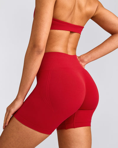 EffortlessLift™ Seamless Shorts with Gray Logo | Fiery Red
