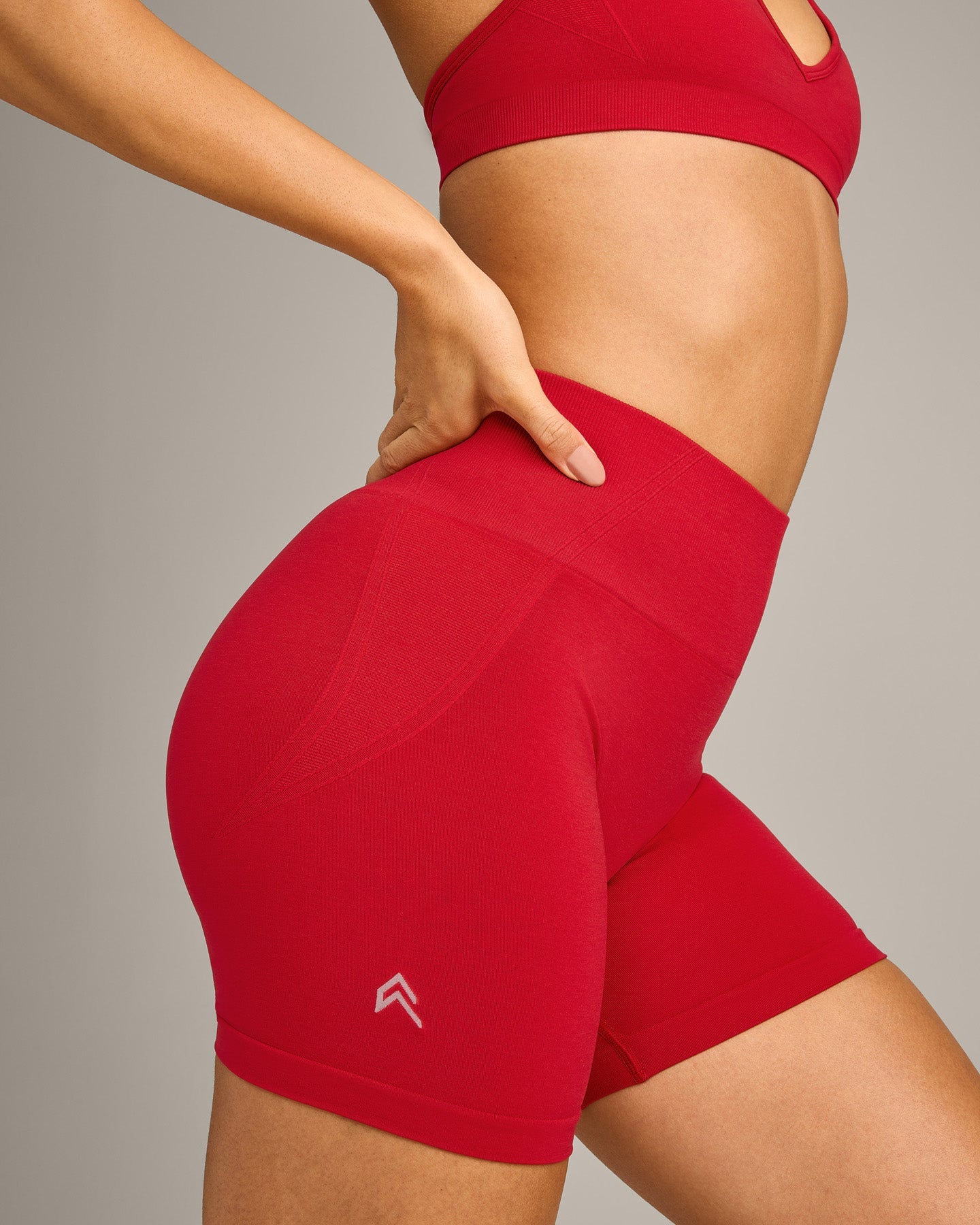 EffortlessLift™ Seamless Shorts with Gray Logo | Fiery Red