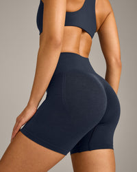 EffortlessLift™ Seamless Shorts with Gray Logo | True Blue