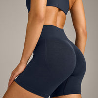 EffortlessLift™ Seamless Shorts with Gray Logo | True Blue