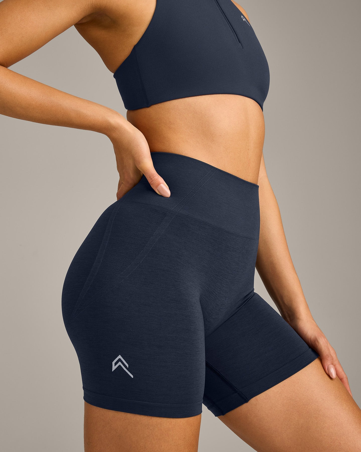 EffortlessLift™ Seamless Shorts with Gray Logo | True Blue