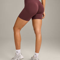 EffortlessLift™ Seamless Shorts with Gray Logo | Velvet Mocha