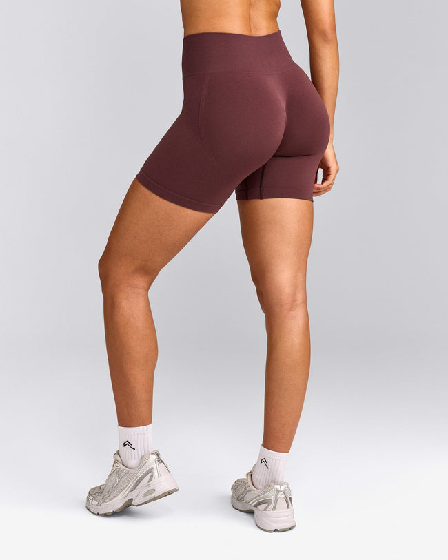EffortlessLift™ Seamless Shorts with Gray Logo | Velvet Mocha
