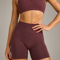 EffortlessLift™ Seamless Shorts with Gray Logo | Velvet Mocha