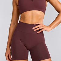 EffortlessLift™ Seamless Shorts with Gray Logo | Velvet Mocha