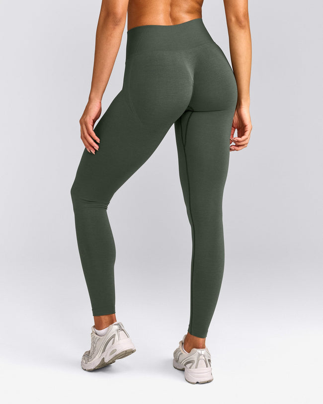 EffortlessLift™ Seamless Leggings with Gray Logo | Dark Khaki