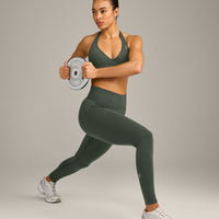 EffortlessLift™ Seamless Leggings with Gray Logo | Dark Khaki