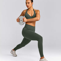 EffortlessLift™ Seamless Leggings with Gray Logo | Dark Khaki