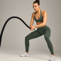 EffortlessLift™ Seamless Leggings with Gray Logo | Dark Khaki