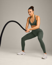 EffortlessLift™ Seamless Leggings with Gray Logo | Dark Khaki