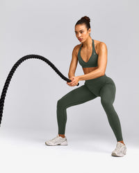 EffortlessLift™ Seamless Leggings with Gray Logo | Dark Khaki