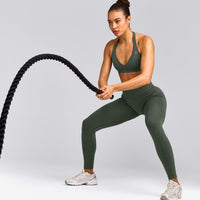 EffortlessLift™ Seamless Leggings with Gray Logo | Dark Khaki