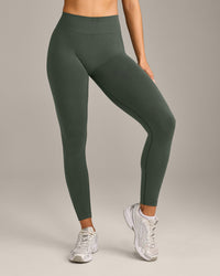 EffortlessLift™ Seamless Mid Rise Leggings with Gray Logo | Dark Khaki