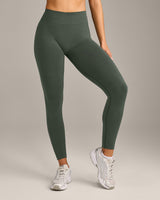 EffortlessLift™ Seamless Mid Rise Leggings with Gray Logo | Dark Khaki