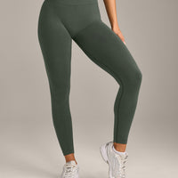EffortlessLift™ Seamless Mid Rise Leggings with Gray Logo | Dark Khaki