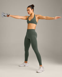 EffortlessLift™ Seamless Mid Rise Leggings with Gray Logo | Dark Khaki