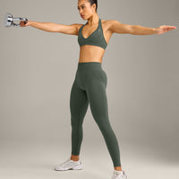 EffortlessLift™ Seamless Mid Rise Leggings with Gray Logo | Dark Khaki