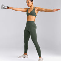 EffortlessLift™ Seamless Mid Rise Leggings with Gray Logo | Dark Khaki