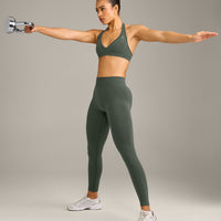 EffortlessLift™ Seamless Mid Rise Leggings with Gray Logo | Dark Khaki