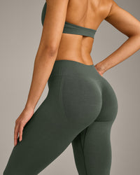 EffortlessLift™ Seamless Mid Rise Leggings with Gray Logo | Dark Khaki
