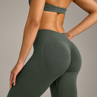 EffortlessLift™ Seamless Mid Rise Leggings with Gray Logo | Dark Khaki