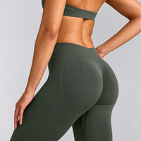 EffortlessLift™ Seamless Mid Rise Leggings with Gray Logo | Dark Khaki