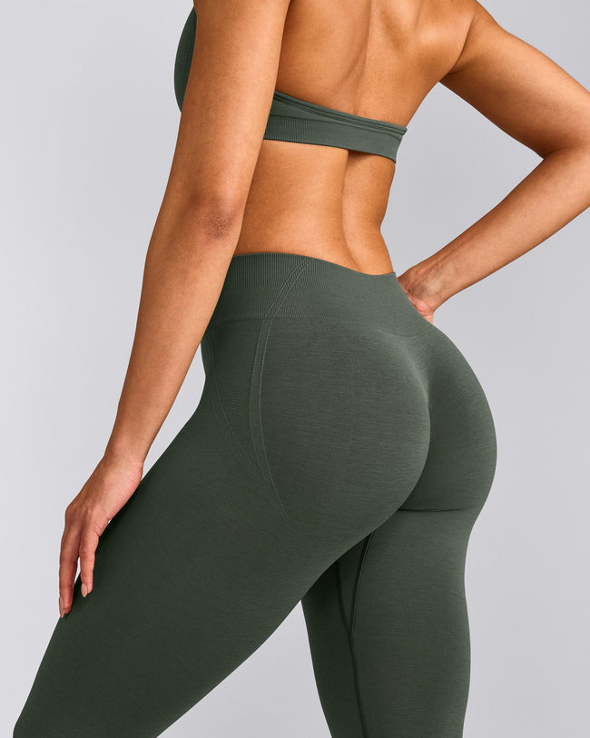 EffortlessLift™ Seamless Mid Rise Leggings with Gray Logo | Dark Khaki