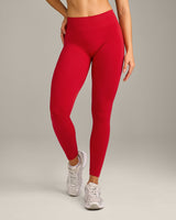 EffortlessLift™ Seamless Mid Rise Leggings with Gray Logo | Fiery Red
