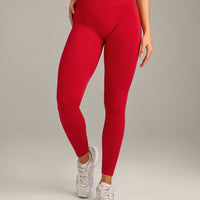 EffortlessLift™ Seamless Mid Rise Leggings with Gray Logo | Fiery Red