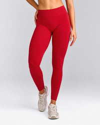 EffortlessLift™ Seamless Mid Rise Leggings with Gray Logo | Fiery Red