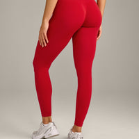 EffortlessLift™ Seamless Mid Rise Leggings with Gray Logo | Fiery Red