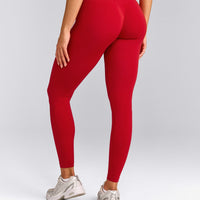 EffortlessLift™ Seamless Mid Rise Leggings with Gray Logo | Fiery Red
