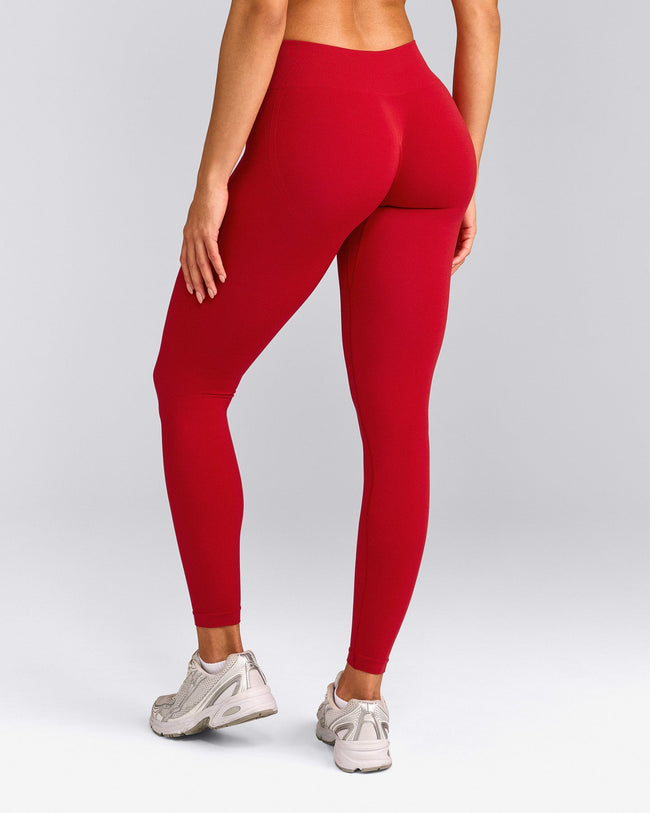 EffortlessLift™ Seamless Mid Rise Leggings with Gray Logo | Fiery Red