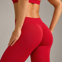 EffortlessLift™ Seamless Mid Rise Leggings with Gray Logo | Fiery Red