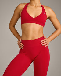 EffortlessLift™ Seamless Mid Rise Leggings with Gray Logo | Fiery Red