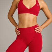 EffortlessLift™ Seamless Mid Rise Leggings with Gray Logo | Fiery Red