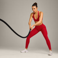 EffortlessLift™ Seamless Mid Rise Leggings with Gray Logo | Fiery Red