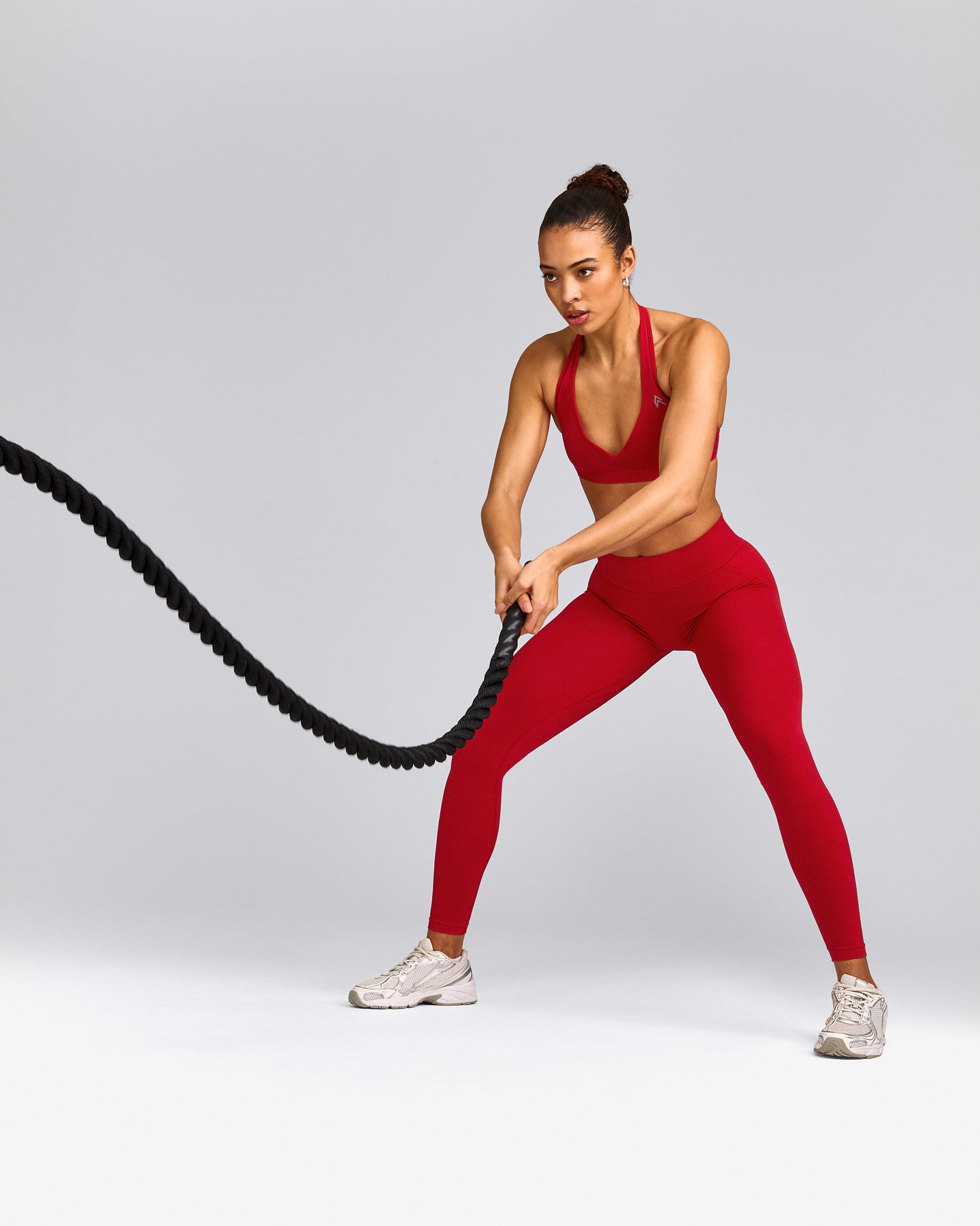 EffortlessLift™ Seamless Mid Rise Leggings with Gray Logo | Fiery Red