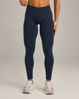 EffortlessLift™ Seamless Mid Rise Leggings with Grey Logo | True Blue