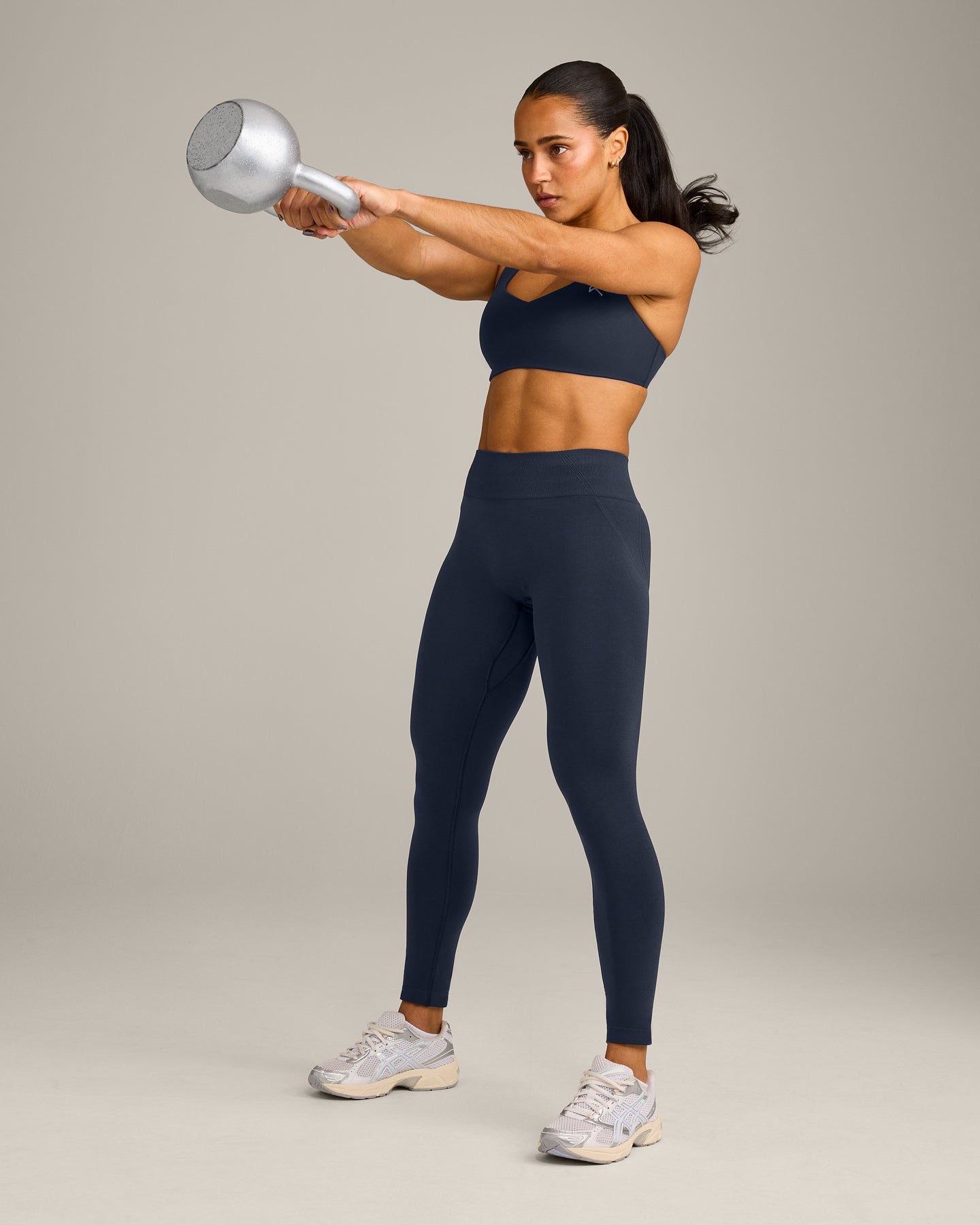 EffortlessLift™ Seamless Mid Rise Leggings with Gray Logo | True Blue
