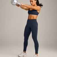 EffortlessLift™ Seamless Mid Rise Leggings with Gray Logo | True Blue
