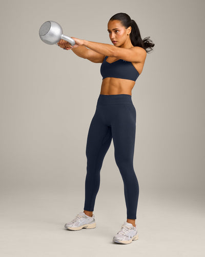 EffortlessLift™ Seamless Mid Rise Leggings with Gray Logo | True Blue