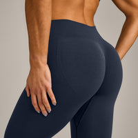EffortlessLift™ Seamless Mid Rise Leggings with Gray Logo | True Blue